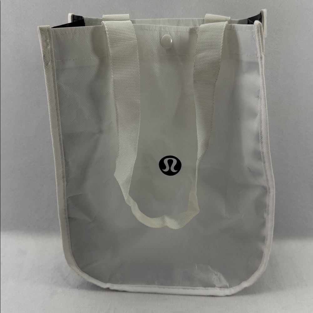 Lululemon Reusable Tote White Sides Black Shopping Bag 12” X9” X5”